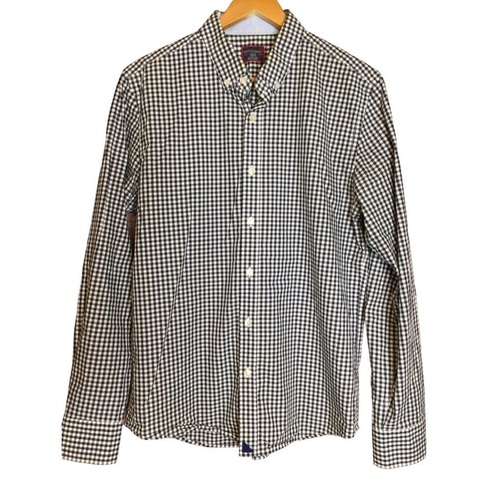 Untuckit Men’s Gingham Slim Fit Long Sleeve Button Front Shirt Collared Size L